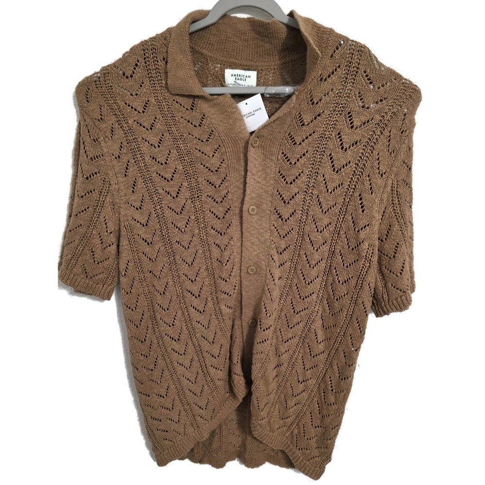 American Eagle‎ Outfitters Cardigan Sweater Womens XL Tall Brown Short Sleeve